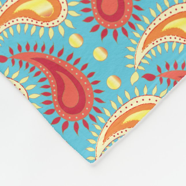 Oriental Turquoise Orange Persian Paisley Pattern Fleecedecke (Ecke)