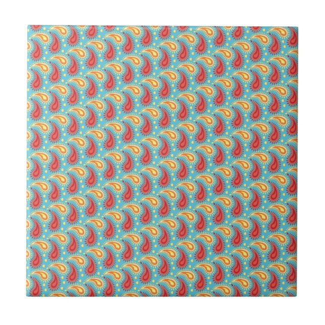 Oriental Turquoise Orange Persian Paisley Pattern Fliese (Vorderseite)