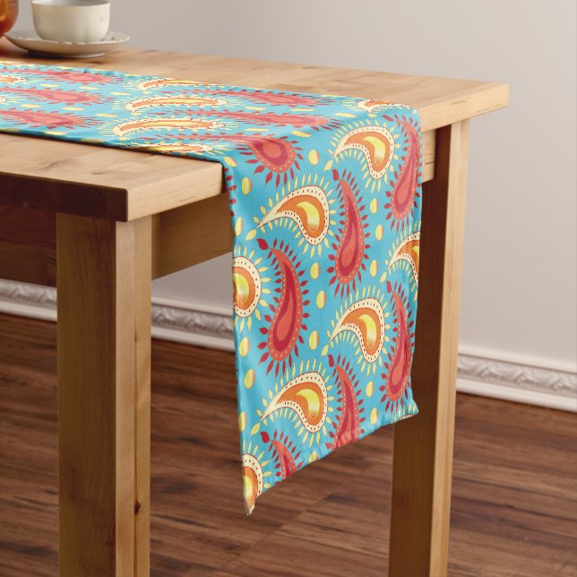 Oriental Turquoise Orange Persian Paisley Pattern Kurzer Tischläufer (Beispiel)