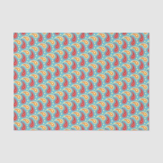 Oriental Turquoise Orange Persian Paisley Pattern Seidenpapier (Vorderseite)
