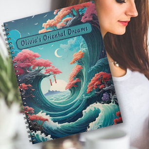 Oriental Turquoise Waves Cherblies-Notebook Notizblock