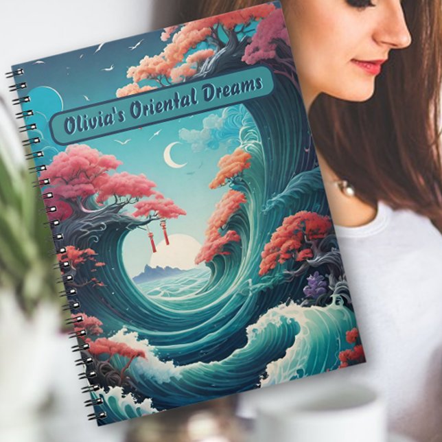 Oriental Turquoise Waves Cherblies-Notebook Notizblock (Von Creator hochgeladen)