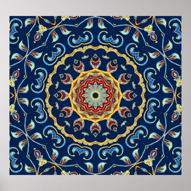 Oriental Watercolor Mandala Teppich Poster (Vorne)