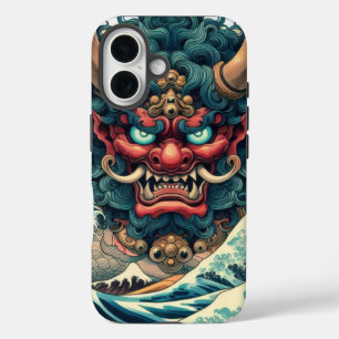 Orientale abstrakte Oni-Dämonen sehen Kanagawa-Wel iPhone 16 Hülle