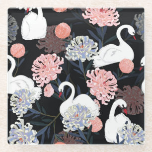 Orientale blühende Blume Schwanenmuster Glasuntersetzer