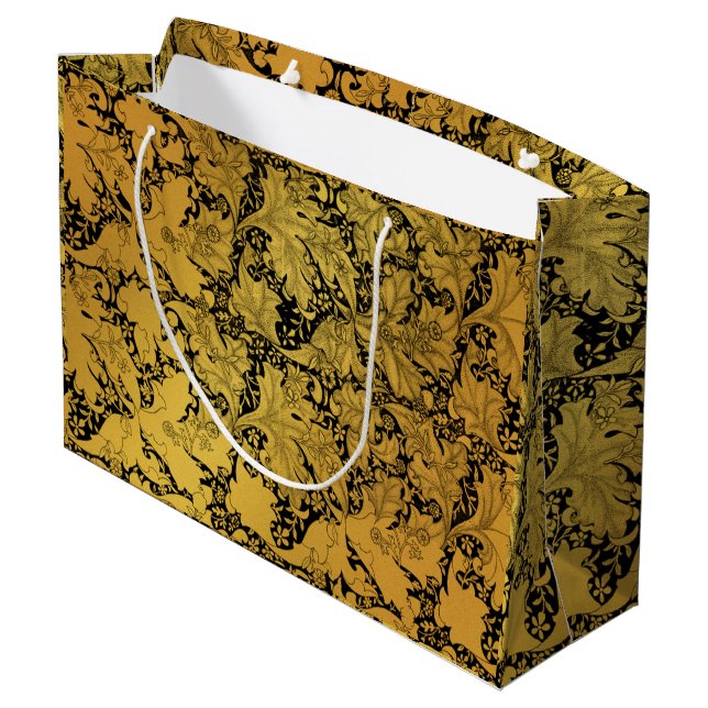Orientale Blume Golden Floral Große Geschenktüte (Rückseite Schrägansicht)