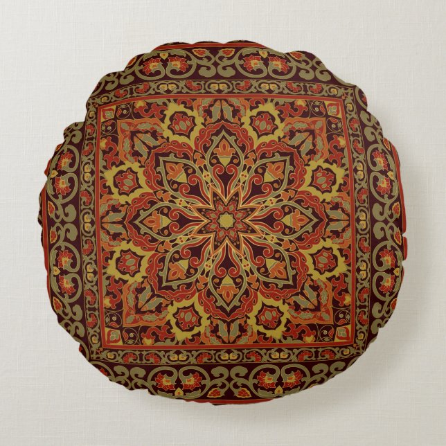 Orientale Blumendekoration mit Rahmen. Muster mit  Rundes Kissen (Vorderseite)