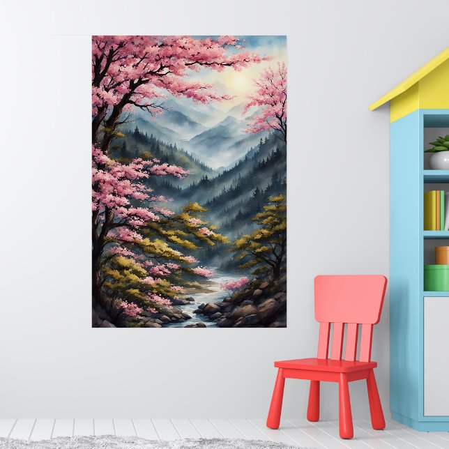 Orientale Kirschblüten Wasserfarben Malerei Poster (Kinderzimmer 1)
