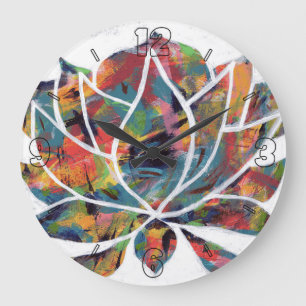 Orientale Lotus Blume Original Abstrakt Große Wanduhr
