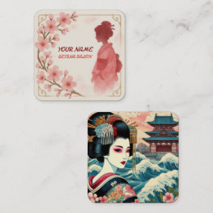 Orientale Schönheit Geisha Salon Aquarellbahn Kuns Quadratische Visitenkarte