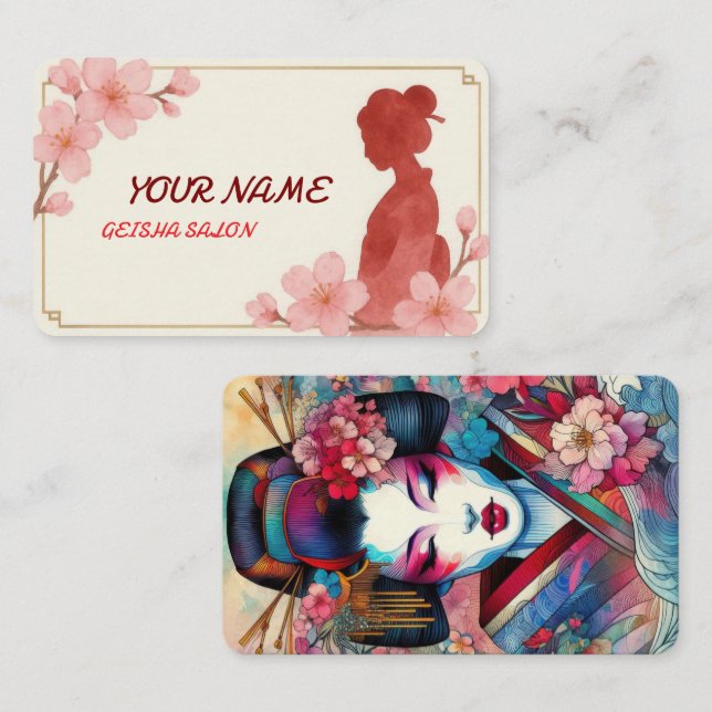 Orientale Schönheit Geisha Salon Aquarellbahn Kuns Visitenkarte (Vorne/Hinten)
