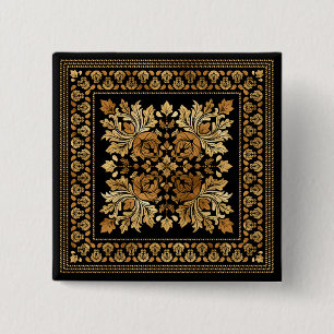 Orientale Vintage Damaskus-Ornament - Schwarz und  Button