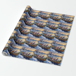 Orientaler Blaukatzen-Weihnachtsboot-Urlaub Geschenkpapier