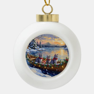 Orientaler Blaukatzen-Weihnachtsboot-Urlaub Keramik Kugel-Ornament