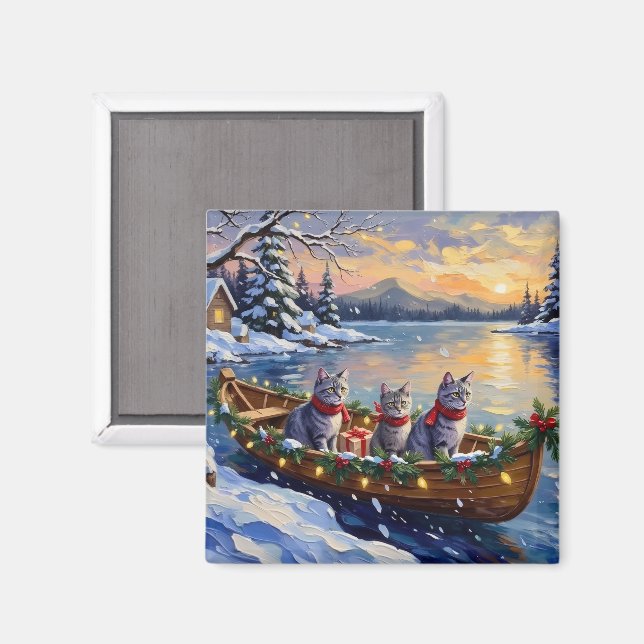 Orientaler Blaukatzen-Weihnachtsboot-Urlaub Magnet (Vorderseite/Rückseite)