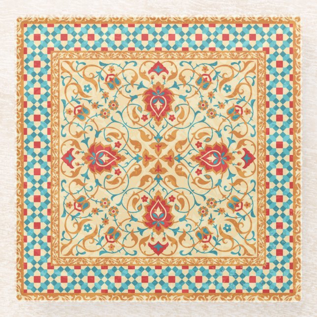 Orientaler Teppich, florales ornamentales Muster. Glasuntersetzer (Vorderseite)