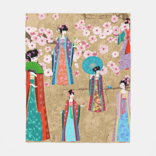 Orientalin in Retro costumejapanese, chinesisch, a Fleecedecke
