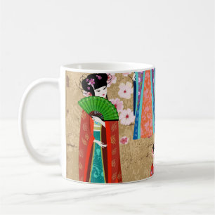 Orientalin in Retro costumejapanese, chinesisch, a Kaffeetasse