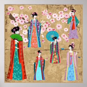 Orientalin in Retro costumejapanese, chinesisch, a Poster
