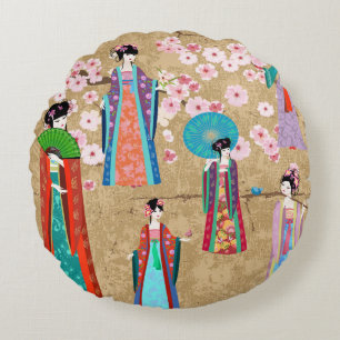 Orientalin in Retro costumejapanese, chinesisch, a Rundes Kissen