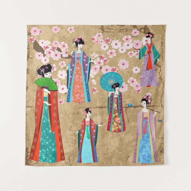 Orientalin in Retro costumejapanese, chinesisch, a Wandteppich (Vorderseite)
