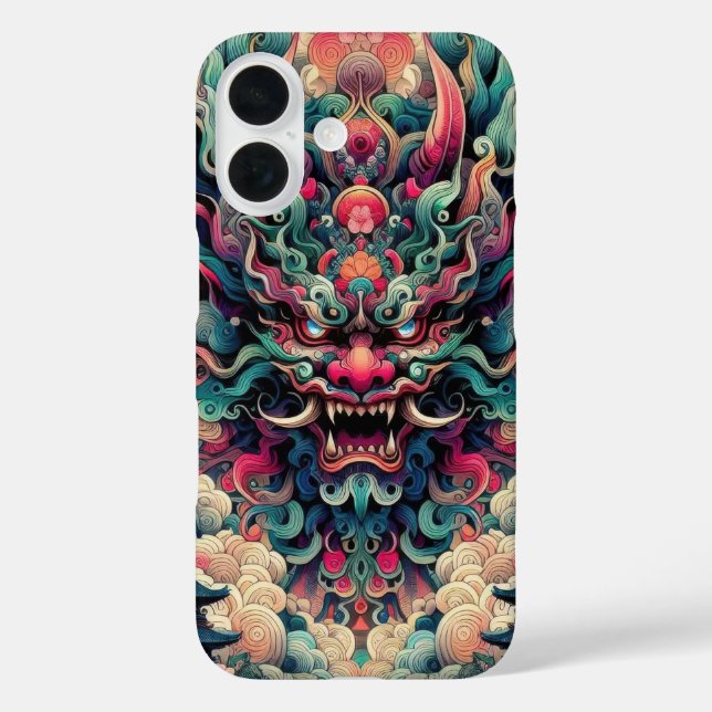 Orientalisch abstrakt Oni-Dämon-Tattoo iPhone 16 Hülle (Rückseite)