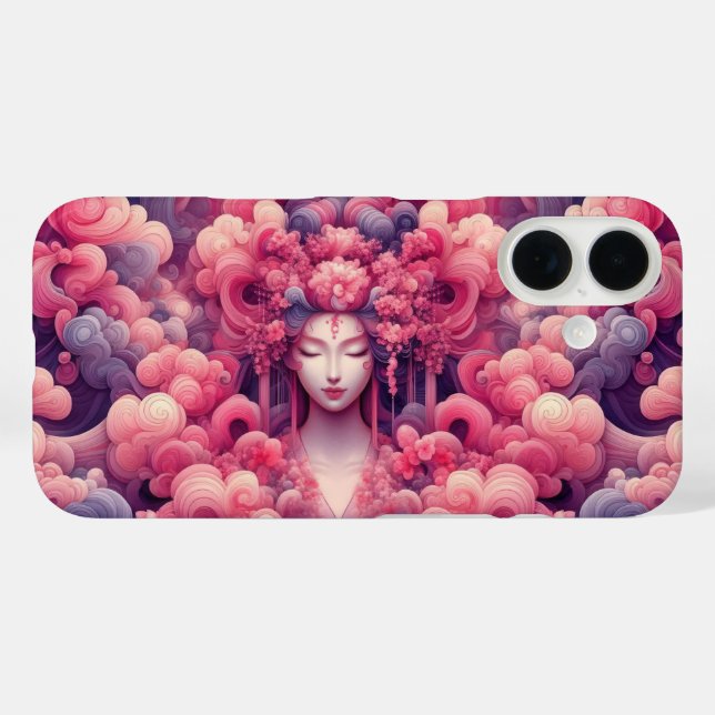 Orientalisch abstrakte Geisha rosa Wolken iPhone 16 Hülle (Rückseite (Horizontal))
