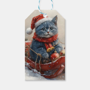 Orientalisch Blaue Katze im Schlitten Lass es schn Geschenkanhänger