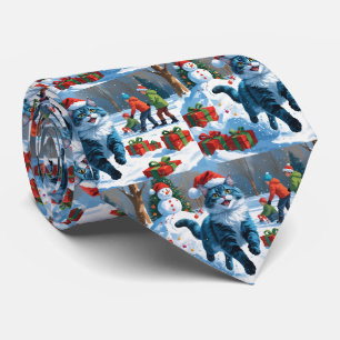 Orientalisch Blaue Katze sitzt in Schnee-Christmas Krawatte