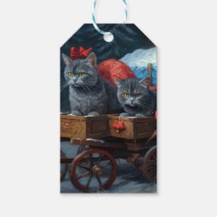 Orientalisch Blaue Katze Verschneite Schlitten Wei Geschenkanhänger