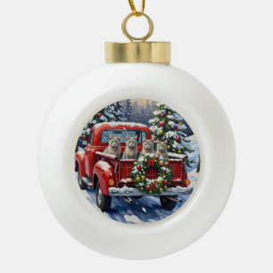 Orientalisch Blaue Katze Weihnachten Rotes Lastwag Keramik Kugel-Ornament