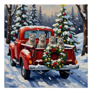 Orientalisch Blaue Katze Weihnachten Rotes Lastwag Poster