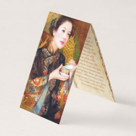 Orientalisch-Chinesische Dame, die ein Portrait mi Visitenkarten
