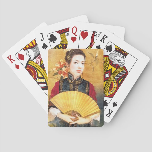 Orientalisch-Chinesische Dame lebendiges schönes P Spielkarten (Rückseite)