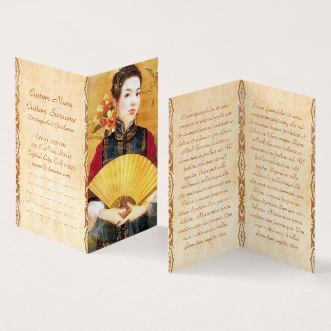 Orientalisch-Chinesische Dame mit schönem Portrait Visitenkarten (Innenseite und Außenseite)