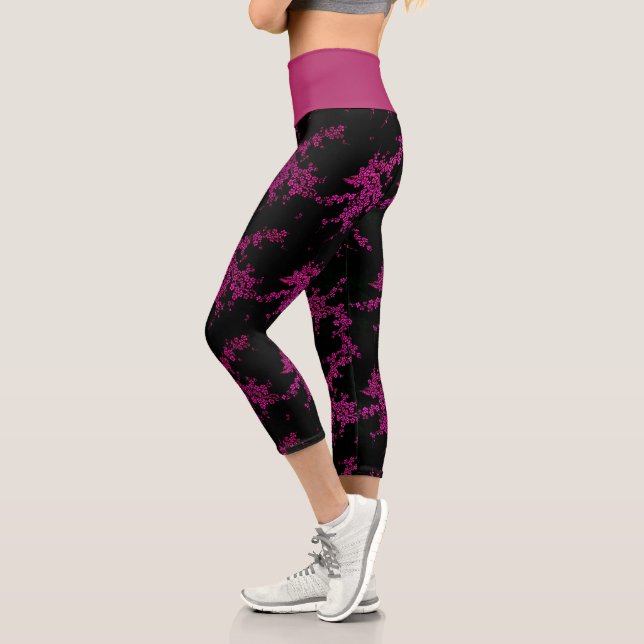 Orientalisch-japanische Blütenkirschblüte Blume Capri Leggings (Links)