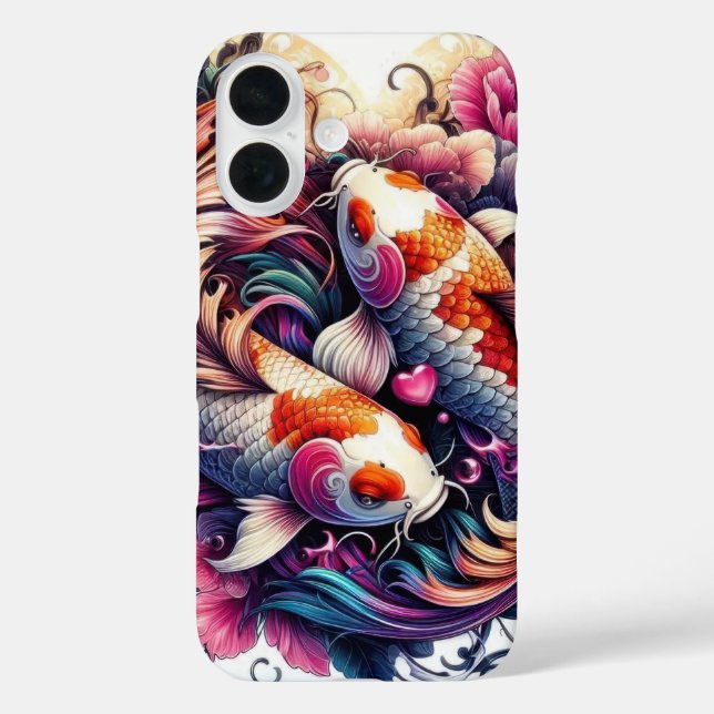 Orientalisch lebendig abstrakter Koi fischen Welle iPhone 16 Hülle (Rückseite)