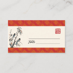 Orientalisch moderne rote Blumen-Vogel-chinesische Platzkarte