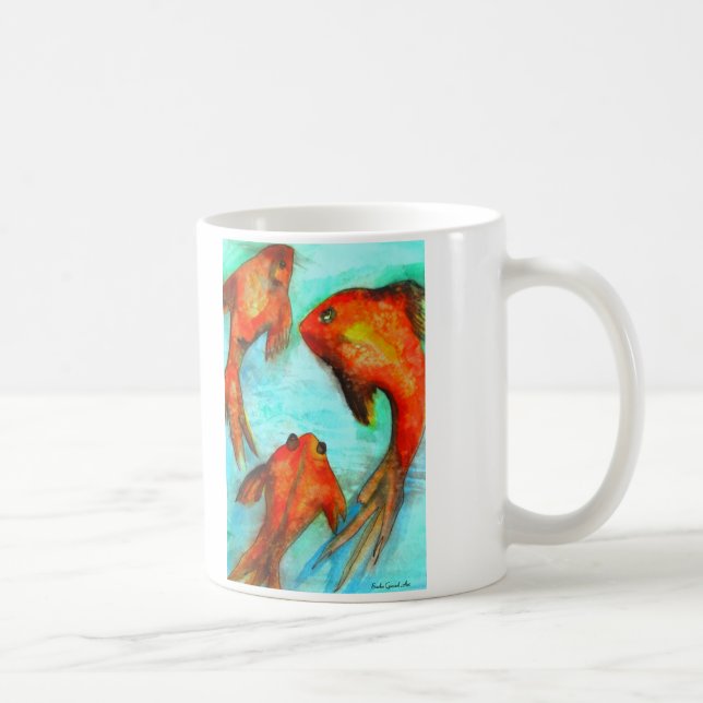 Orientalisch-orangefarbene Goldfische Aquarellkuns Kaffeetasse (Rechts)