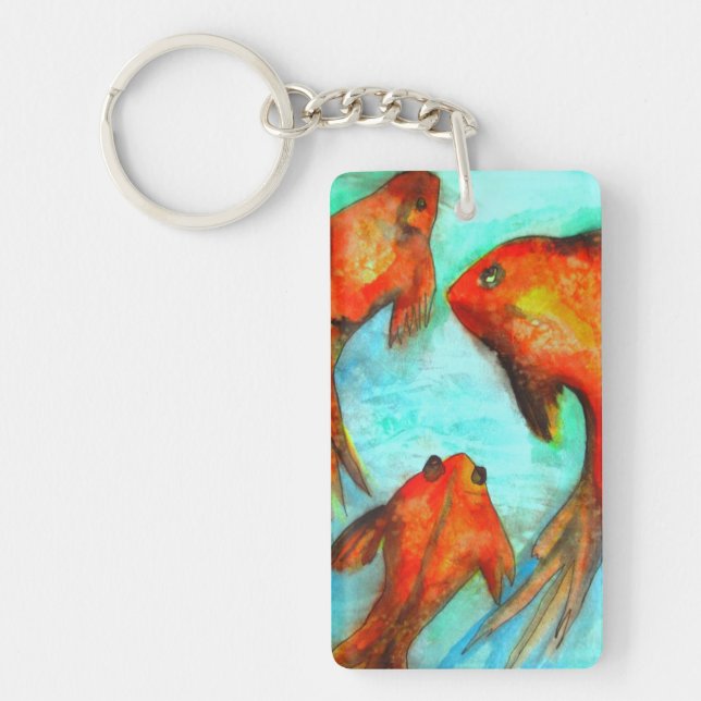 Orientalisch-orangefarbene Goldfische Aquarellkuns Schlüsselanhänger (Vorderseite)