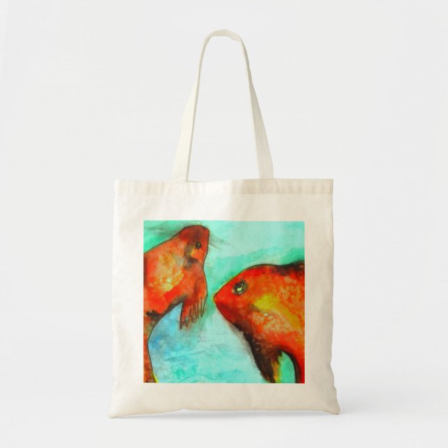 Orientalisch-orangefarbene Goldfische Aquarellkuns Tragetasche (Vorne)