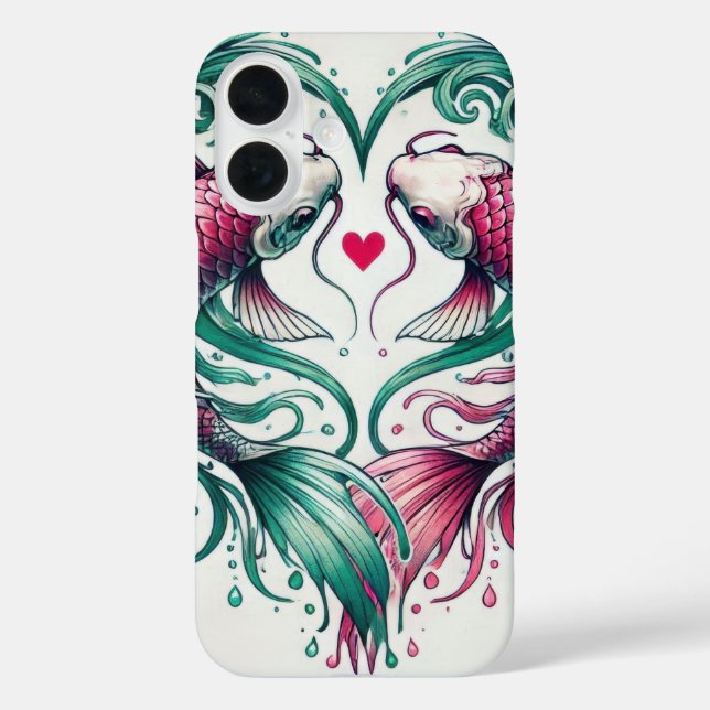 Orientalisch rosa und aquamarine Liebe iPhone 16 Hülle (Rückseite)
