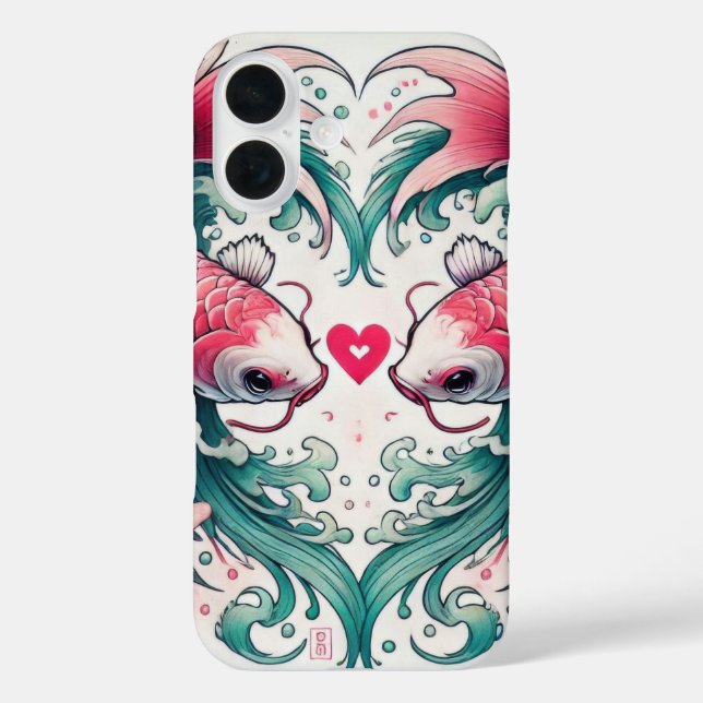 Orientalisch rosa und aquamarine Liebe iPhone 16 Hülle (Rückseite)