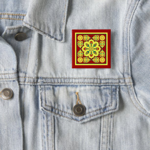 Orientalisch Rot Gelb Osmanisch Türkisches Tulpenm Button