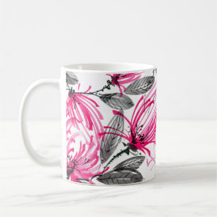 Orientalisch Rote Blume: Aquarellmuster. Kaffeetasse