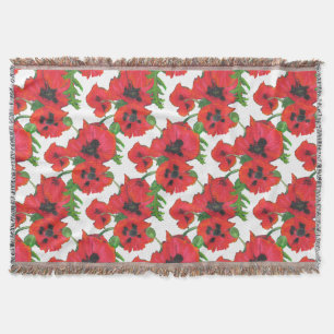 Orientalisch-Scarlet-Poppies auf weißem Muster Decke