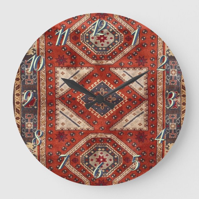 Orientalisch Türkischer Persischer Teppich Rot Große Wanduhr (Vorderseite)