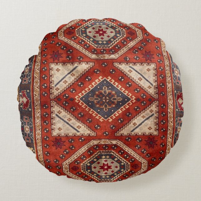 Orientalisch Türkischer Persischer Teppich Rot Rundes Kissen (Vorderseite)