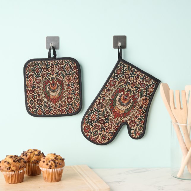 Orientalisch türkischer Teppichboden Rug Ofenhandschuh & Topflappen-Set (Insitu (Hängend))