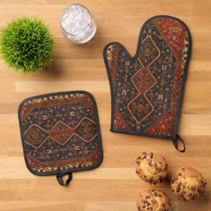 Orientalische Antike Persische Türkische Teppiche  Ofenhandschuh & Topflappen-Set